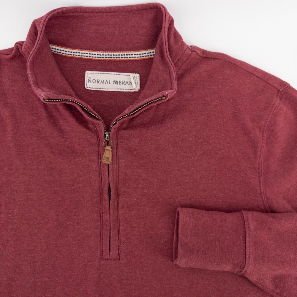 The Normal Brand Mens Med Puremeso 1/4 Zip Pullover Burgundy Mock Neck‎ Gorpcore